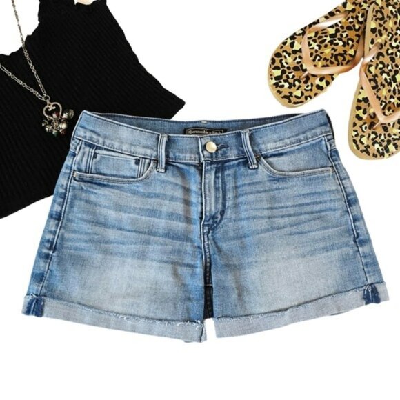 Abercrombie & Fitch Women's Jean Shorts Size W24 Blue Denim Cuffs Boho Stretch - Picture 1 of 13
